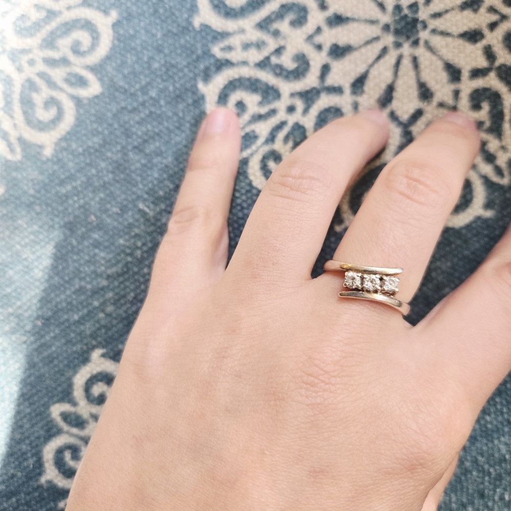 Vintage Modernist 925 Sterling Silver White Stone Engagement Wedding Ring, 7.25